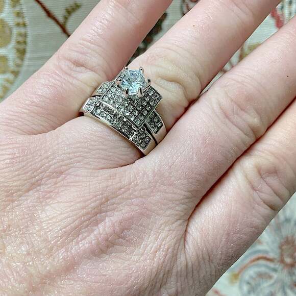 White Gold Filled Diamond Engagement Ring - Picture 3 of 7